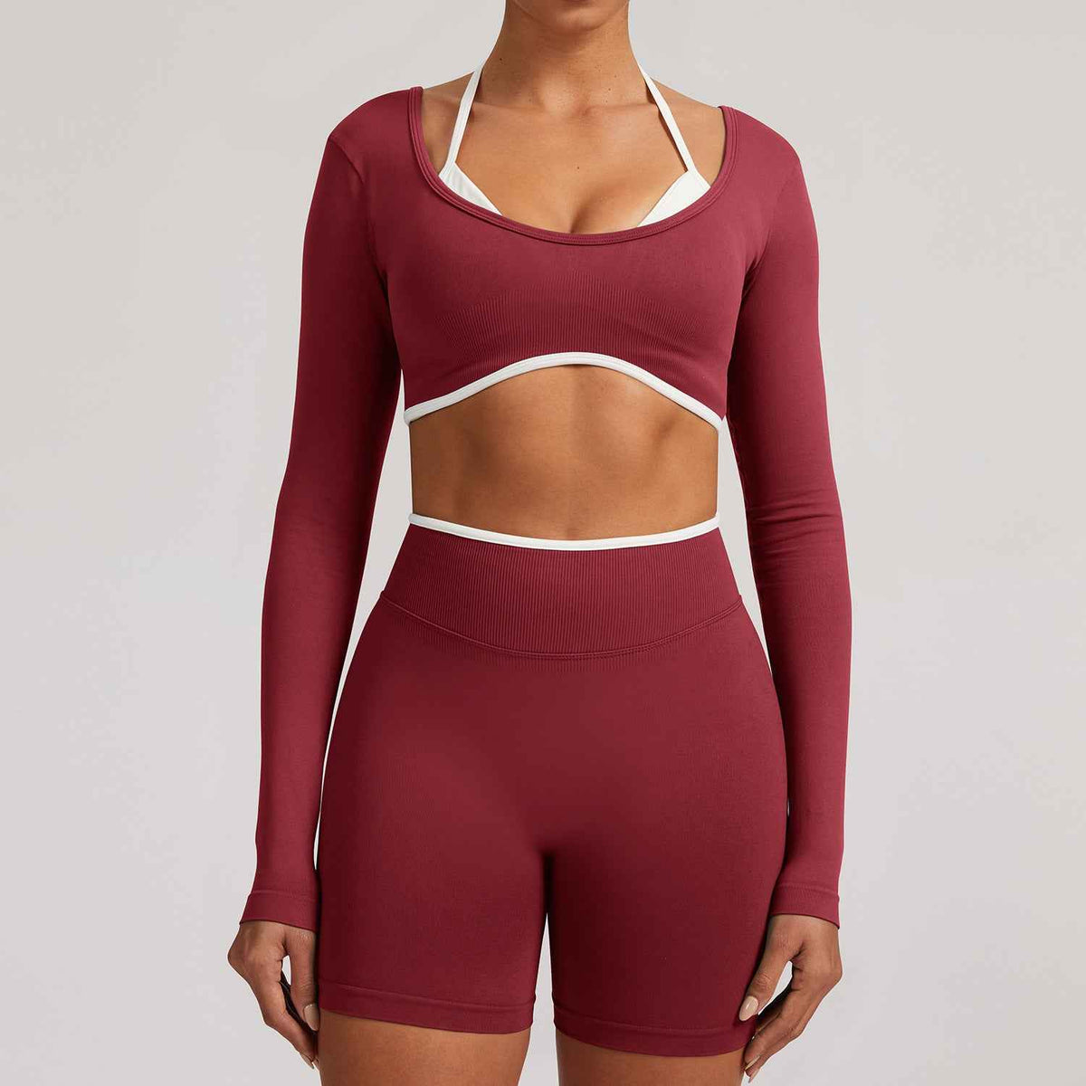Cross-border Tight-fitting Seamless Faux Two-piece Long-sleeve Sports Top