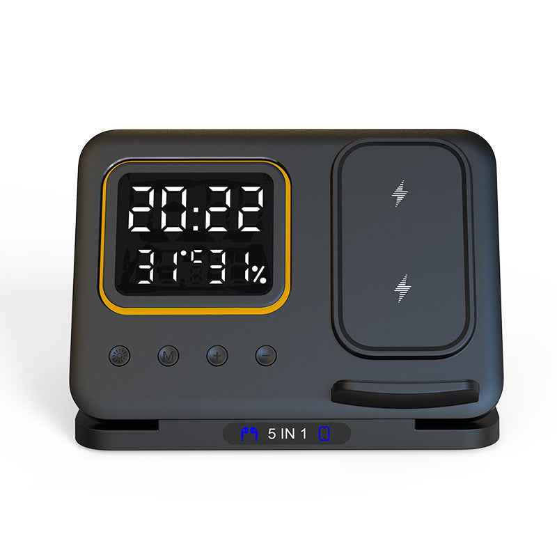 15W Wireless Charging Stand 5-in-1 Alarm Clock: Multi-Device Fast Charger