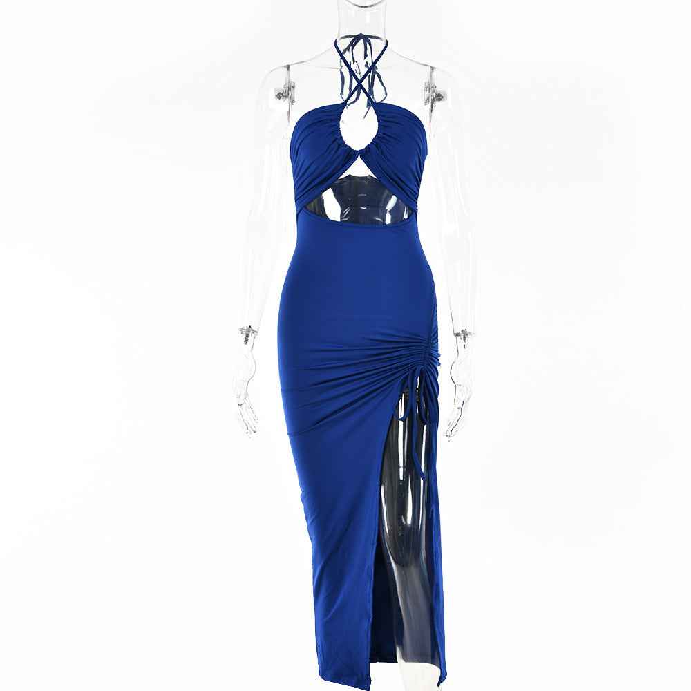 Halterneck Lace-Up Split Dress - Y2K Party Style