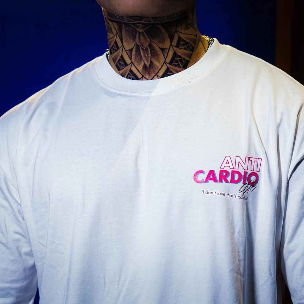 Anti Cardio Gym Graphic Tee - Heavyweight Cotton Half Sleeve Relaxed Fit Streetwear Workout T-Shirt