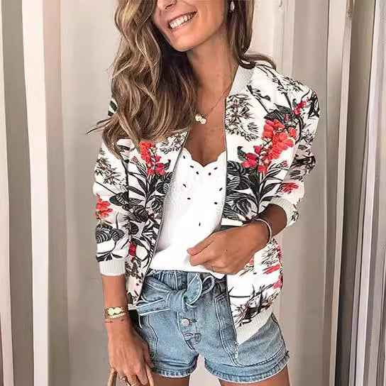 Women's Jacket Zipper Casual Bomber Jacket Coat Stand Collar Short Clothes