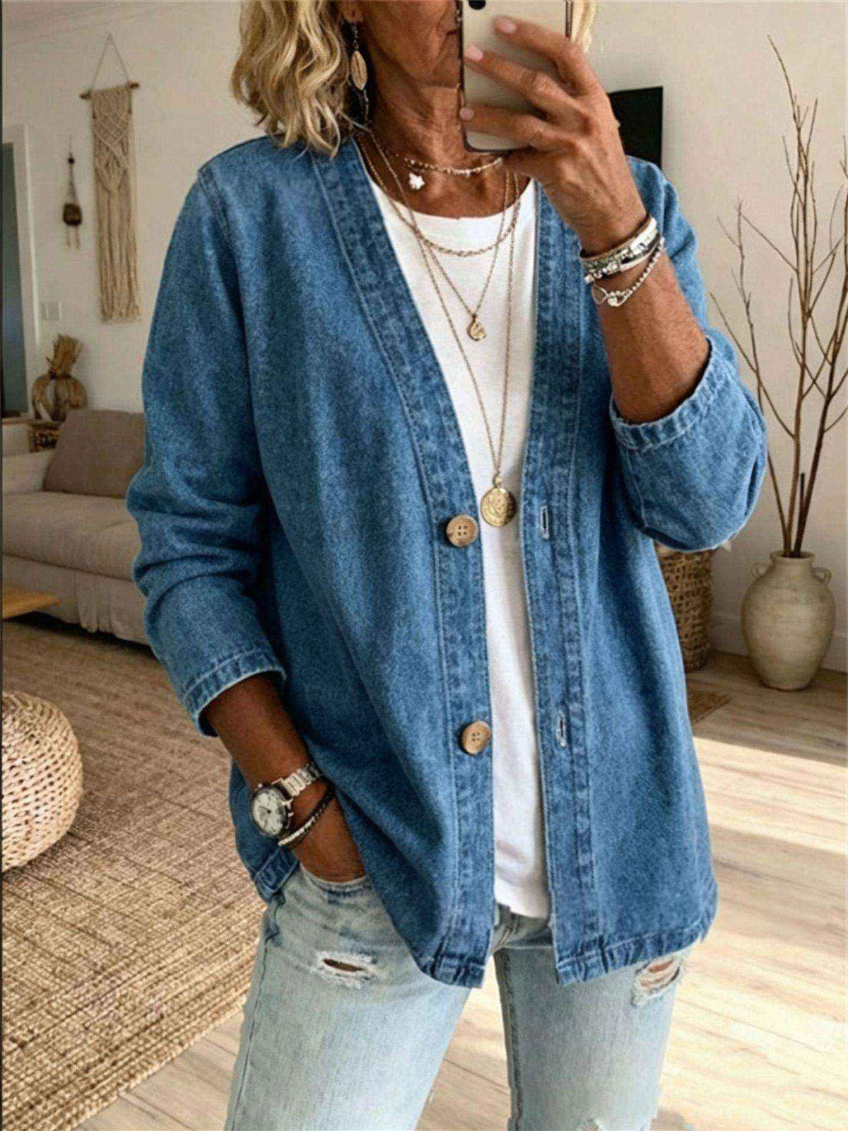 Women's Fashionable Casual Denim Jacket - Comfortable & Stylish Long Sleeve