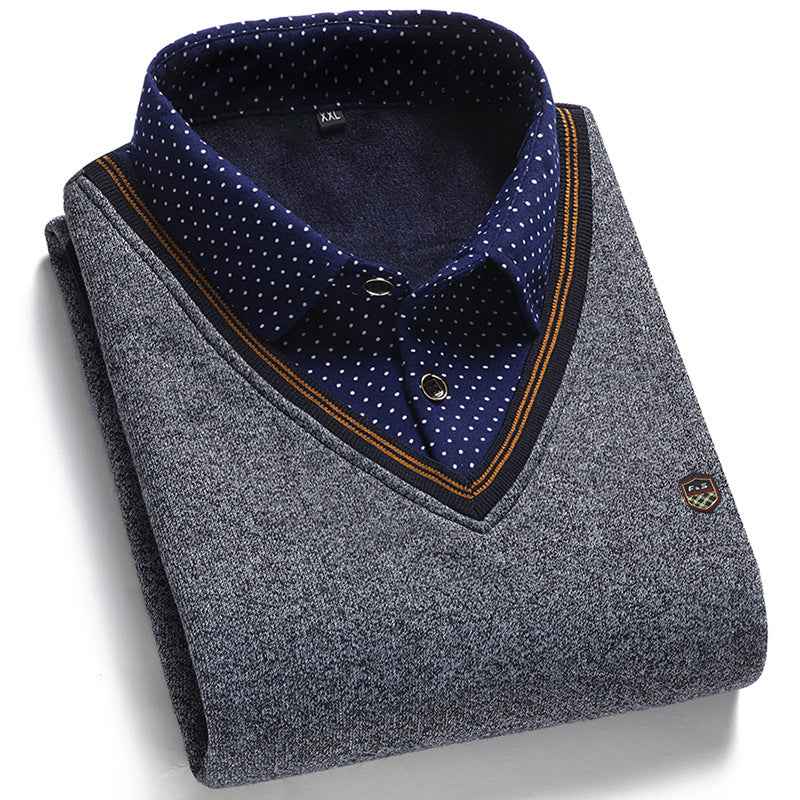 Men's Two-Piece Shirt Collar Oversized Sweater: Comfortable & Trendy