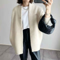 Stylish Loose Round Neck Cardigan - Solid Color Women's Coat for Autumn & Winter