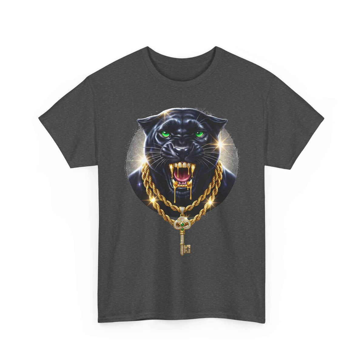 Luxury Black Panther Graphic Tee with Gold Chains & Key