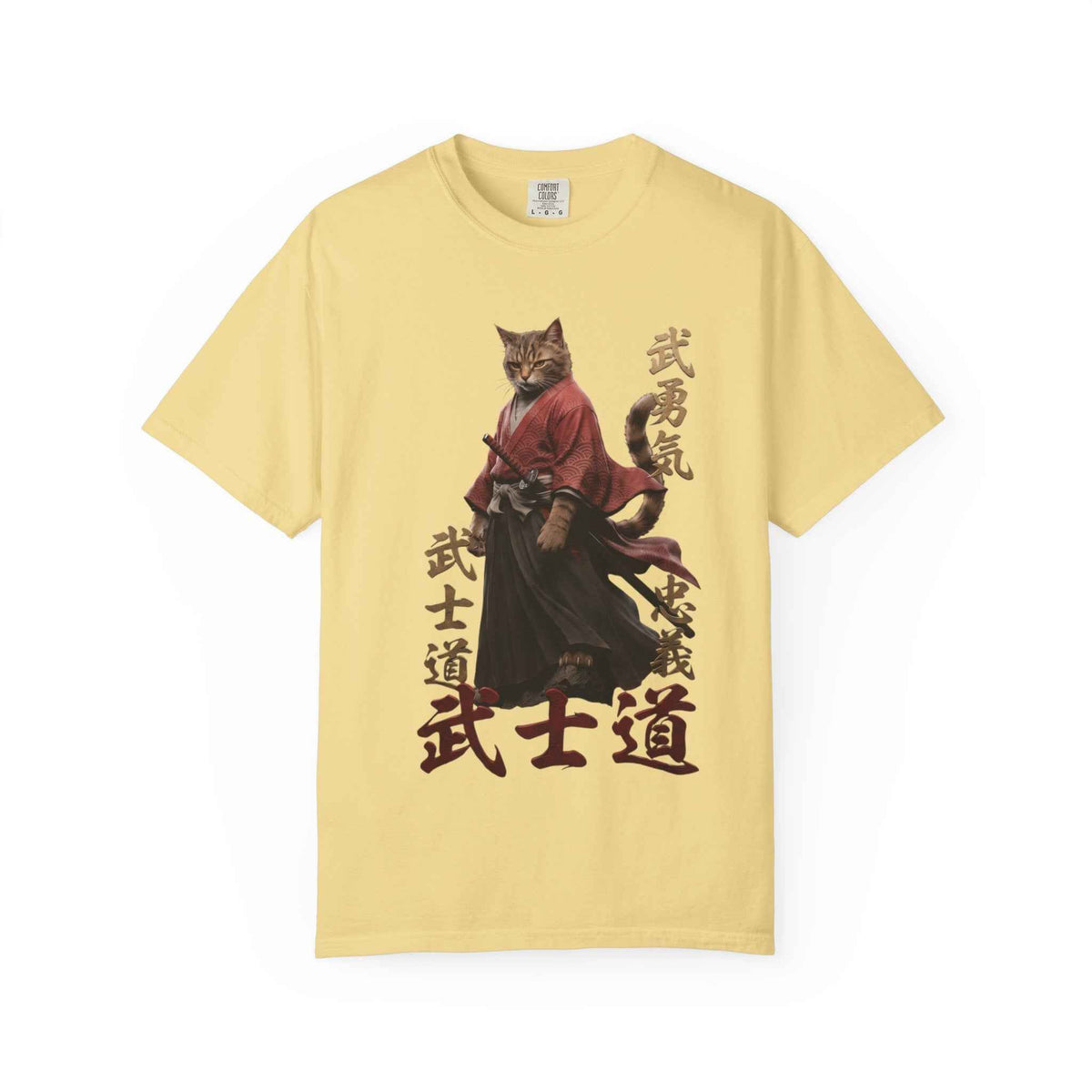 Samurai Cat Bushido Graphic Tee | Japanese Streetwear Aesthetics Shirts for Men & Women | Vintage Manga Cat Heavyweight Comfort Colors 1717 T-Shirt