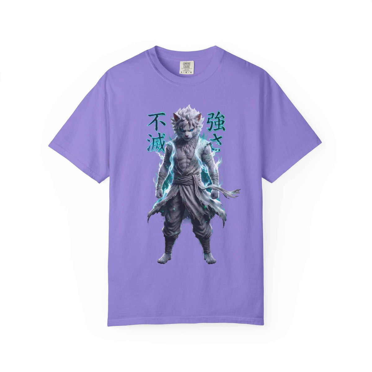 Cyberpunk Cat Warrior Graphic Tee - Harajuku Style, 100% Cotton Premium Tee