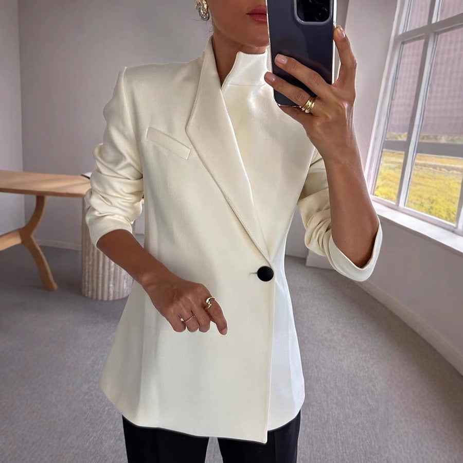 Satin One-Button Blazer - Women's Elegant Loose Fit Long Sleeve Jacket