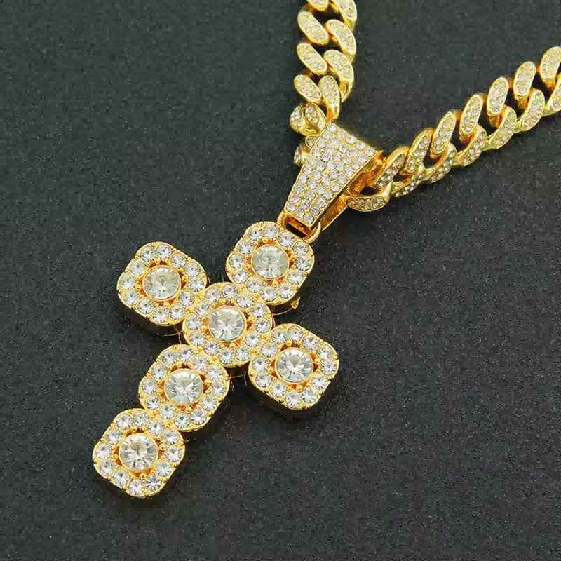 13mm Football Cross CZ Diamond Necklace - Stylish Statement Piece for Soccer Fans