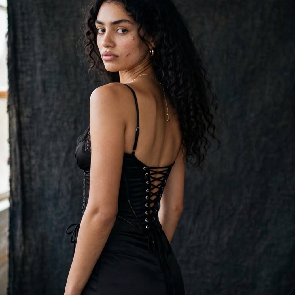 Women's Lace-Spliced Open-Back Dress - V-Neck High-Waist Style
