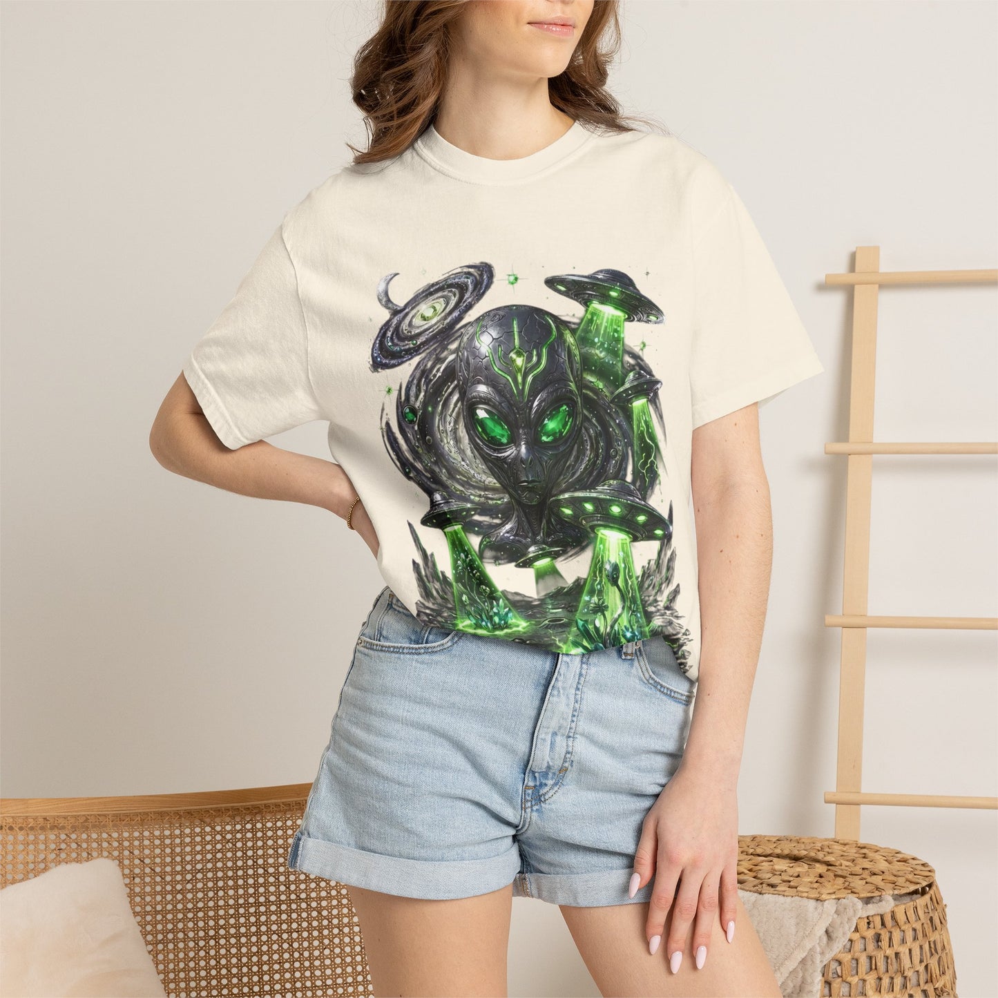 Y2K Cyberpunk Cosmic Space Monster T-Shirt Green Neon Aura Unisex Harajuku Style Streetwear Comfort Colors 1717 Graphic Tee