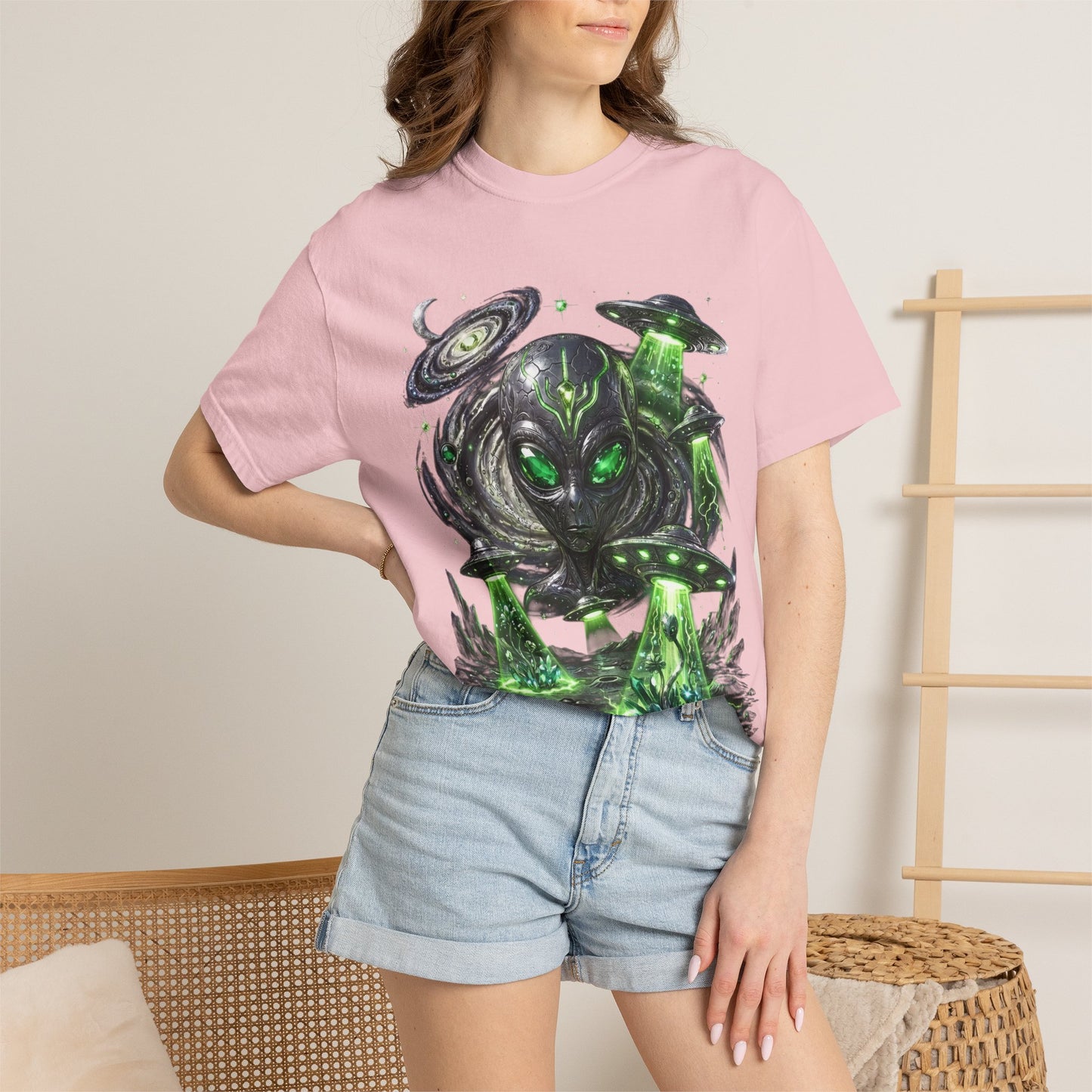 Y2K Cyberpunk Cosmic Space Monster T-Shirt Green Neon Aura Unisex Harajuku Style Streetwear Comfort Colors 1717 Graphic Tee
