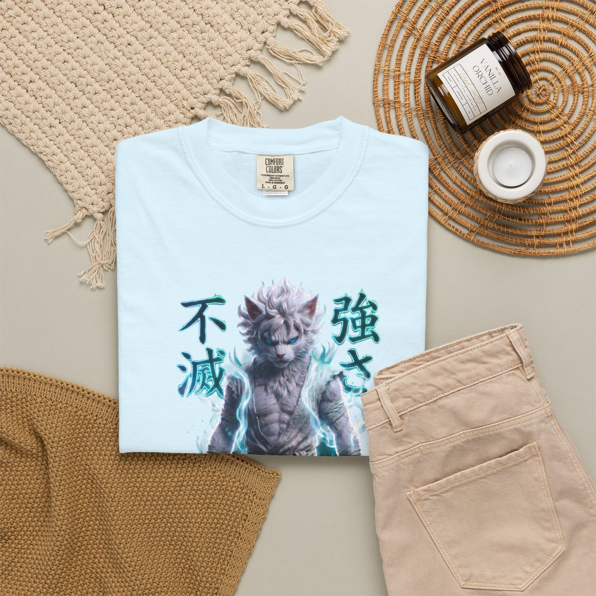 Cyberpunk Cat Warrior Graphic Tee - Harajuku Style, 100% Cotton Premium Tee
