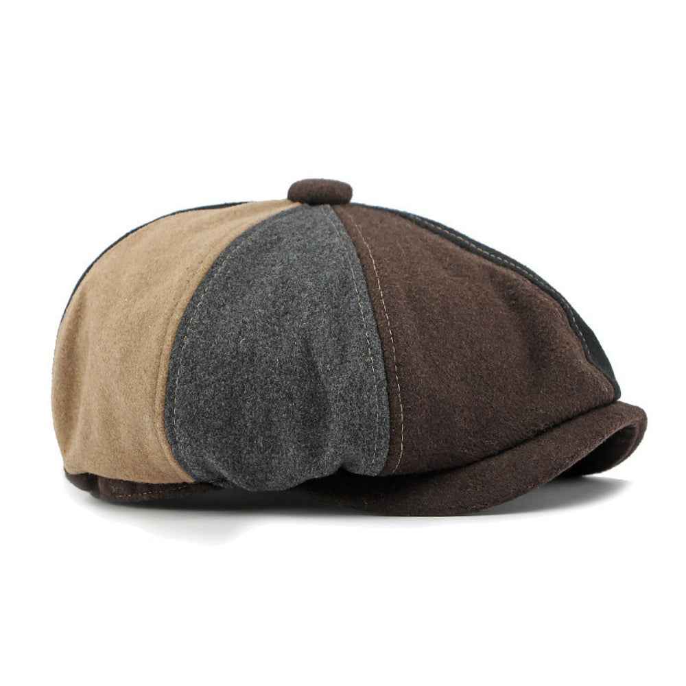Vintage British Fedora: Retro Style Patchwork Tweed Short Brimmed Newsboy Cap