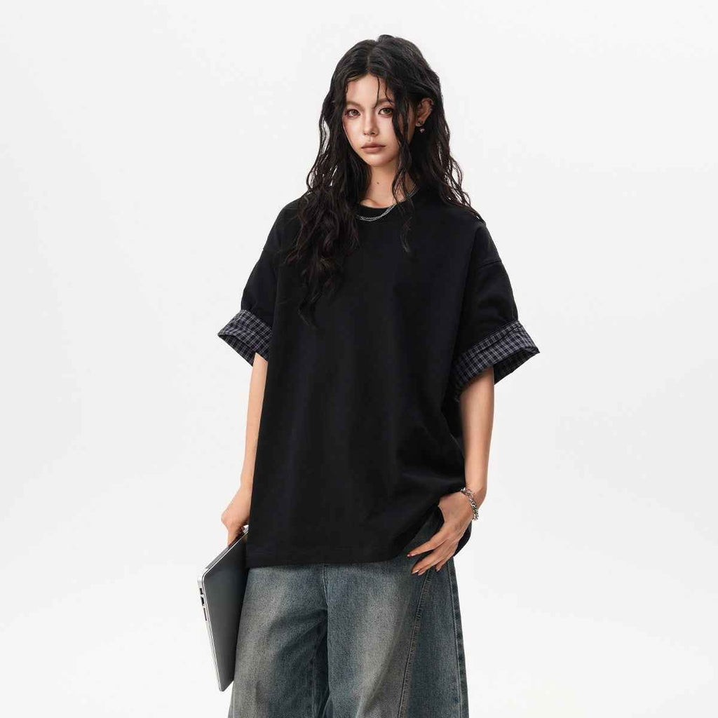Color-Block Plaid Women's T-Shirt - Modern Streetwear Top