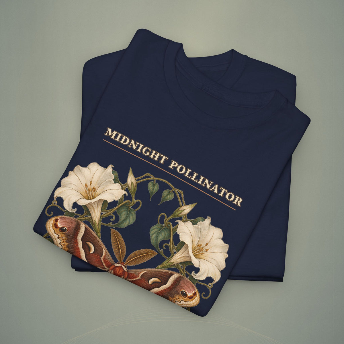 Midnight Pollinator Cecropia Moth & Moonflower Graphic Tee | Vintage Botanical Night Garden Shirt