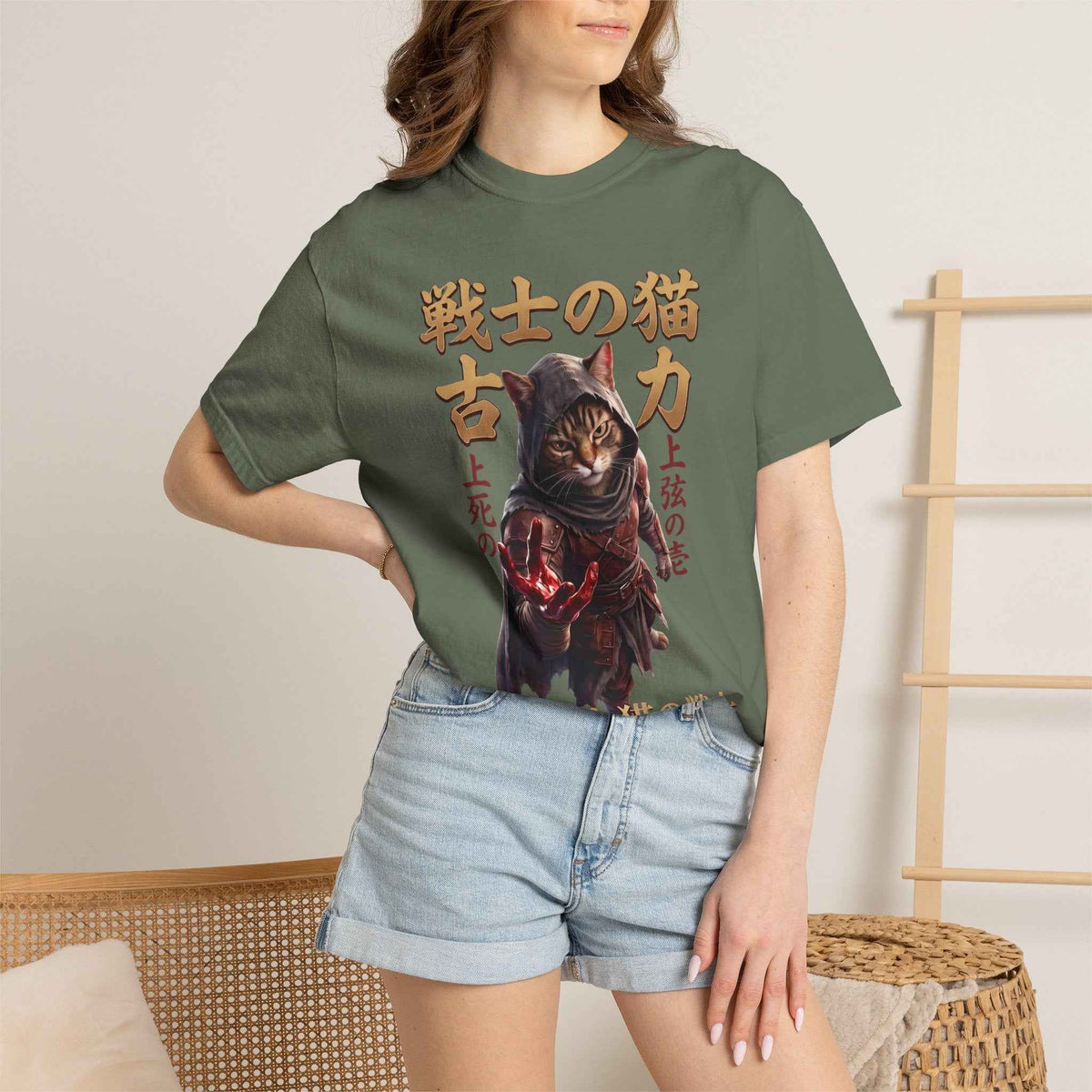 Mystic Warrior Cat Graphic Tee | Dark Aesthetic Japanese Streetwear Shirts for Men & Women | Vintage Manga Heavyweight Comfort Colors 1717 T-Shirt
