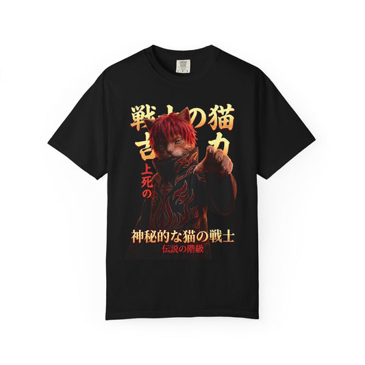 Premium Heavyweight Boxy Tee - Vintage Alternative Red Hair Cat Samurai Graphic T-Shirt | Dark Aesthetic Comfort Colors 1717