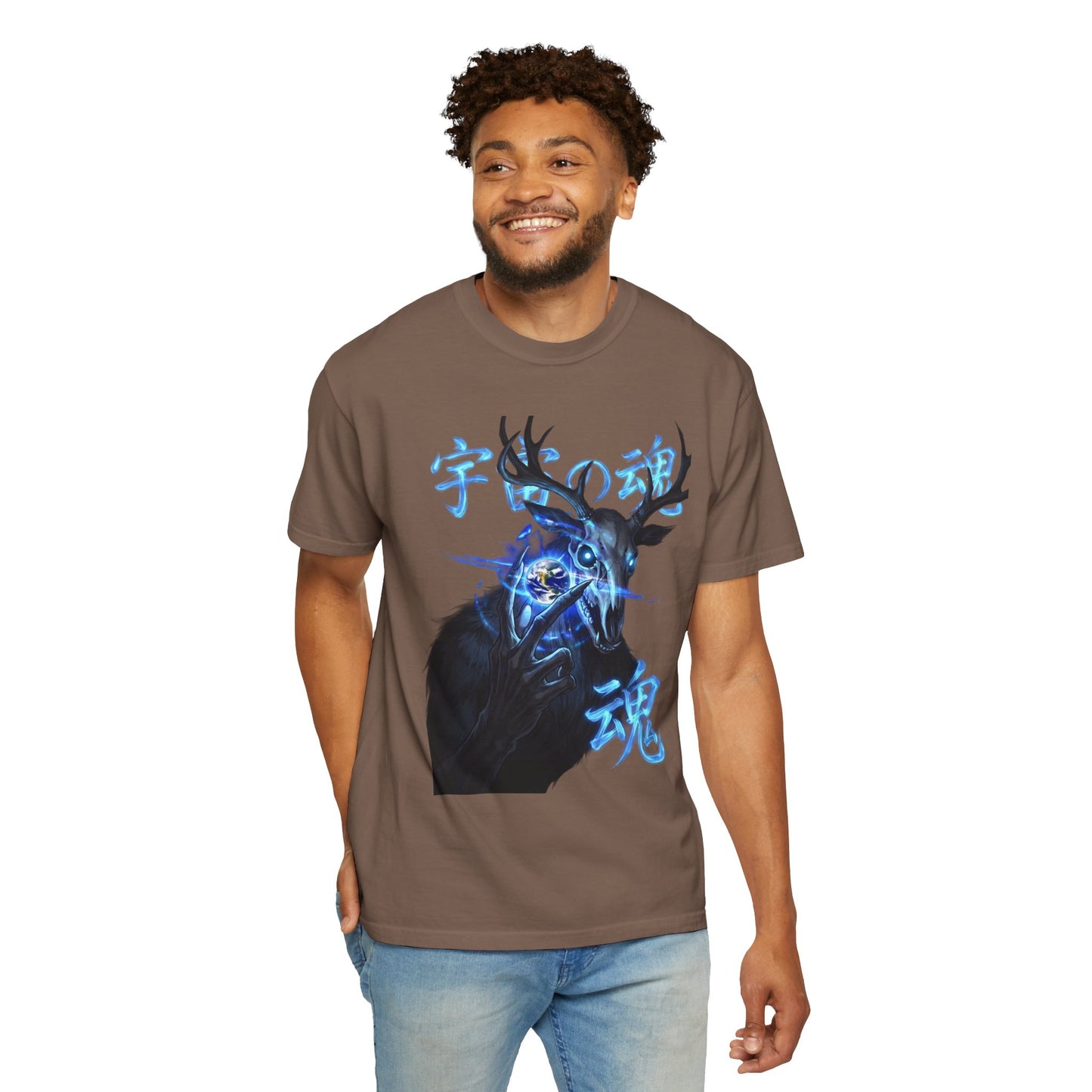 Y2K Cyberpunk Cosmic Skull T-Shirt Blue Neon Energy Aura Unisex Harajuku Style Streetwear Comfort Colors 1717 Graphic Tee