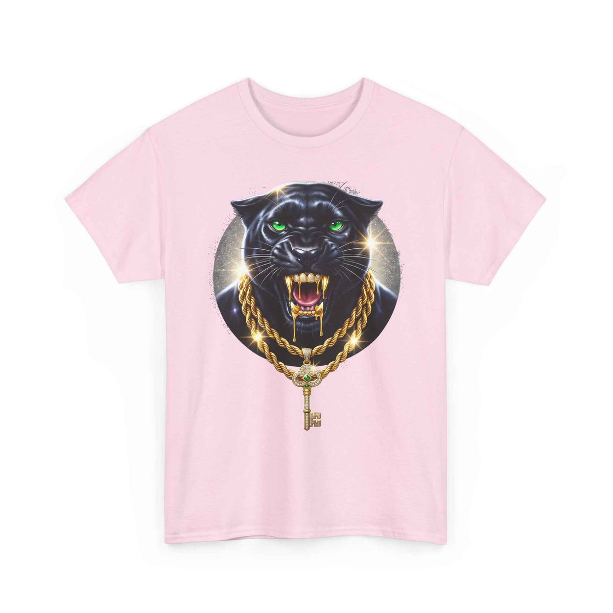 Luxury Black Panther Graphic Tee with Gold Chains & Key
