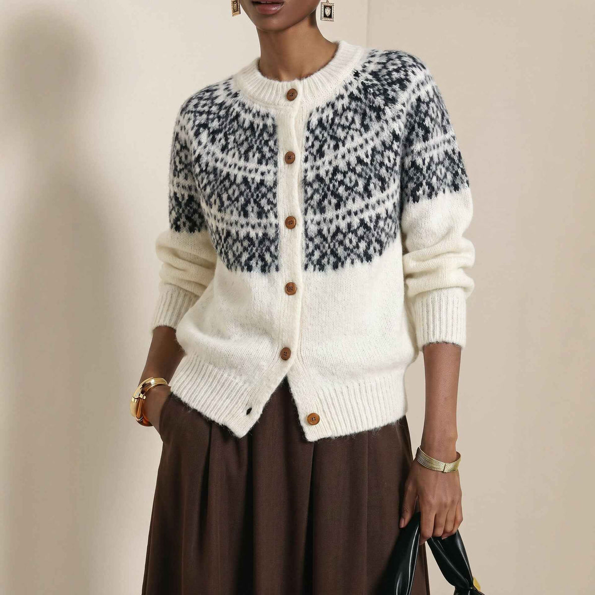New Vintage-style Crew-neck Oversized Sweater Jacket