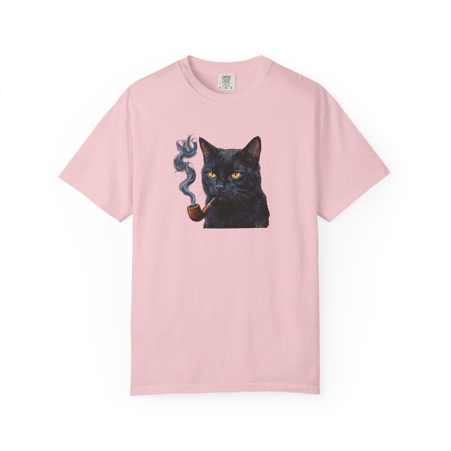 Smoking Cat Graphic T-Shirt — Retro Black Cat with Pipe Tee