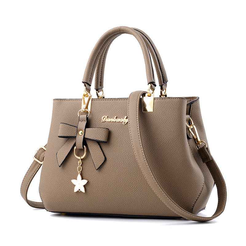 Women's PU Leather Crossbody Bag with Bow Pendant - Fashionable Small Satchel