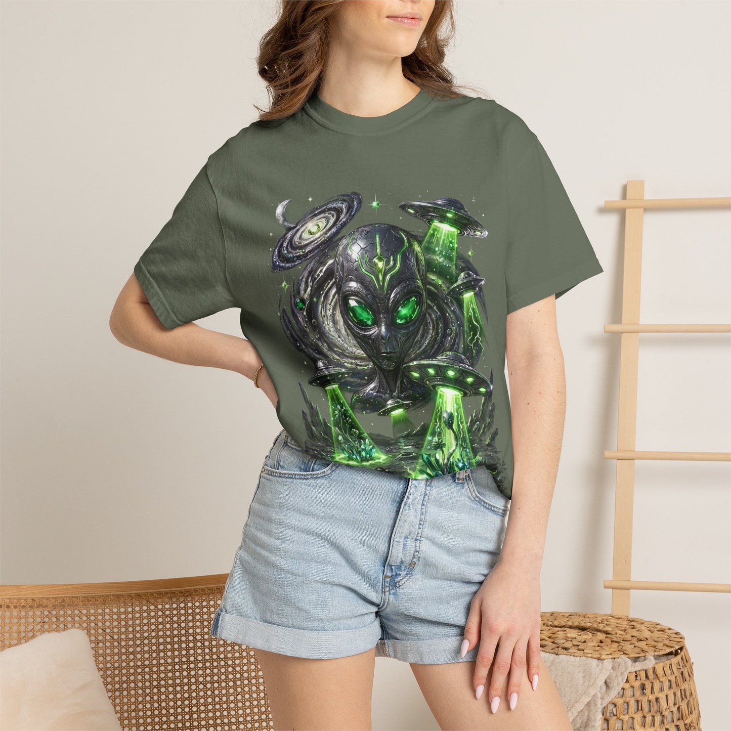 Y2K Cyberpunk Cosmic Space Monster T-Shirt Green Neon Aura Unisex Harajuku Style Streetwear Comfort Colors 1717 Graphic Tee
