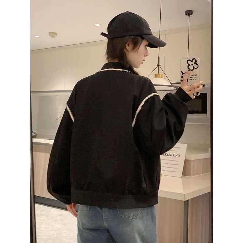 Korean Simple Round Neck Baseball Jacket