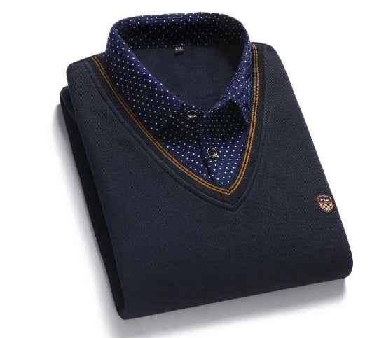 Men's Two-Piece Shirt Collar Oversized Sweater: Comfortable & Trendy