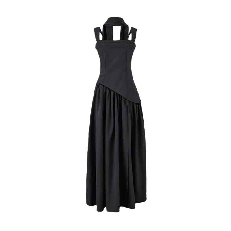 Elegant Olive Green Maxi Dress Summer Flowy Long with Scarf