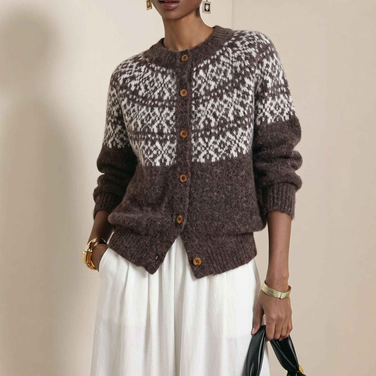New Vintage-style Crew-neck Oversized Sweater Jacket