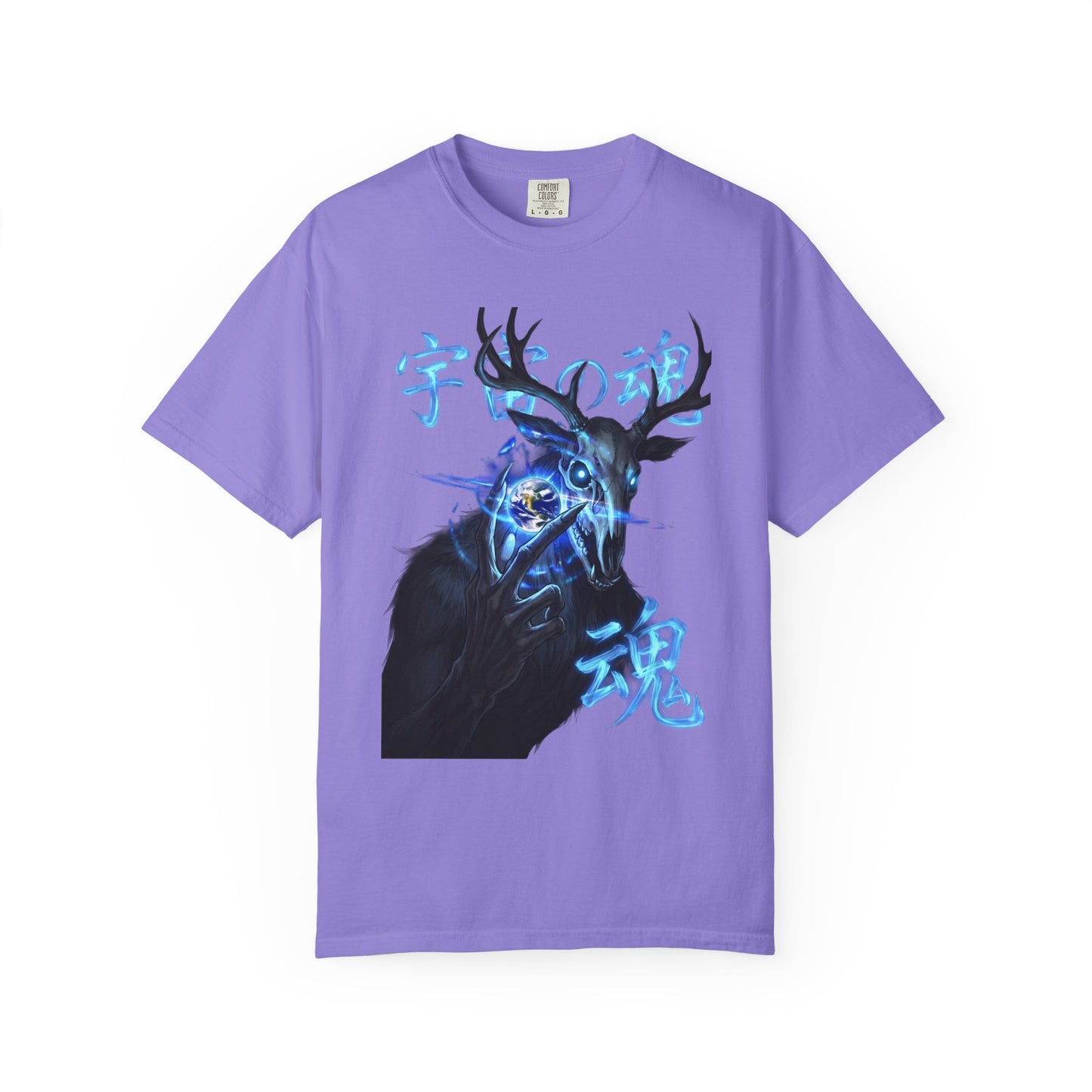 Y2K Cyberpunk Cosmic Skull T-Shirt Blue Neon Energy Aura Unisex Harajuku Style Streetwear Comfort Colors 1717 Graphic Tee