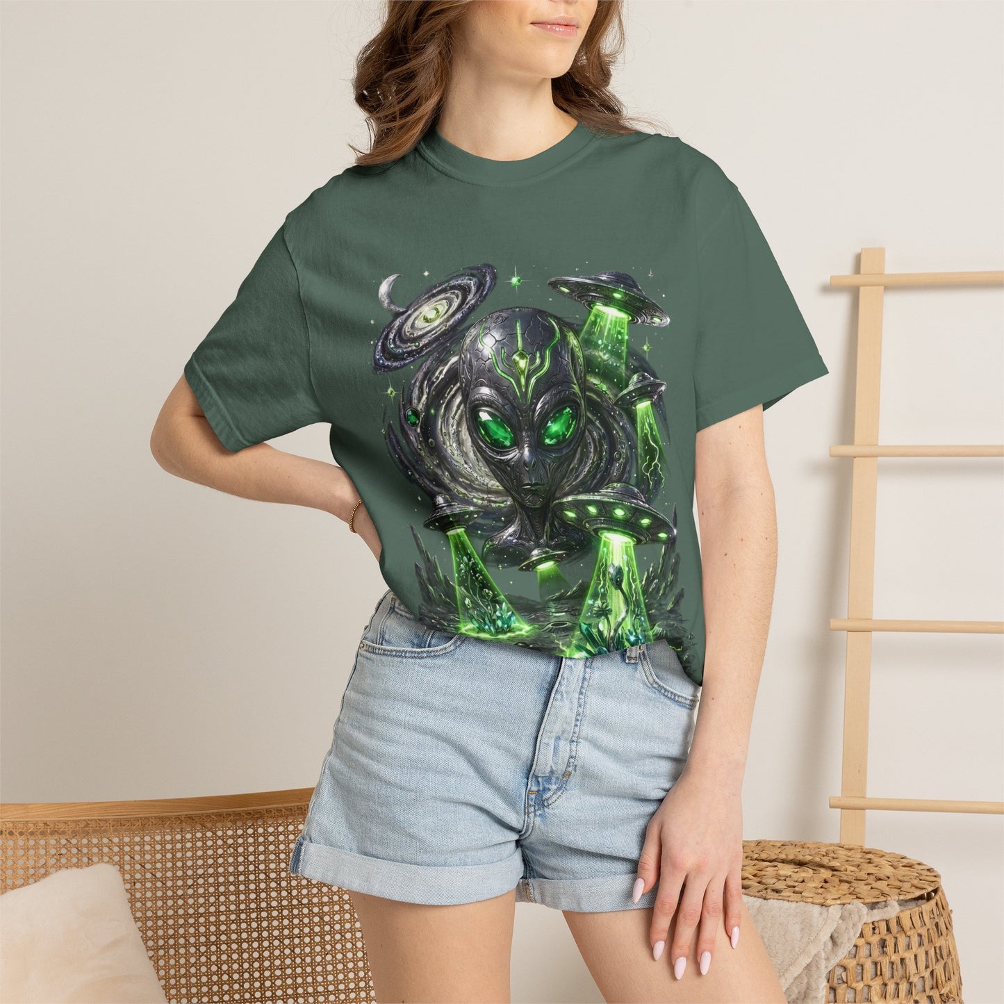 Y2K Cyberpunk Cosmic Space Monster T-Shirt Green Neon Aura Unisex Harajuku Style Streetwear Comfort Colors 1717 Graphic Tee