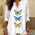 Elegant Butterfly Print Loose Tunic Shirt