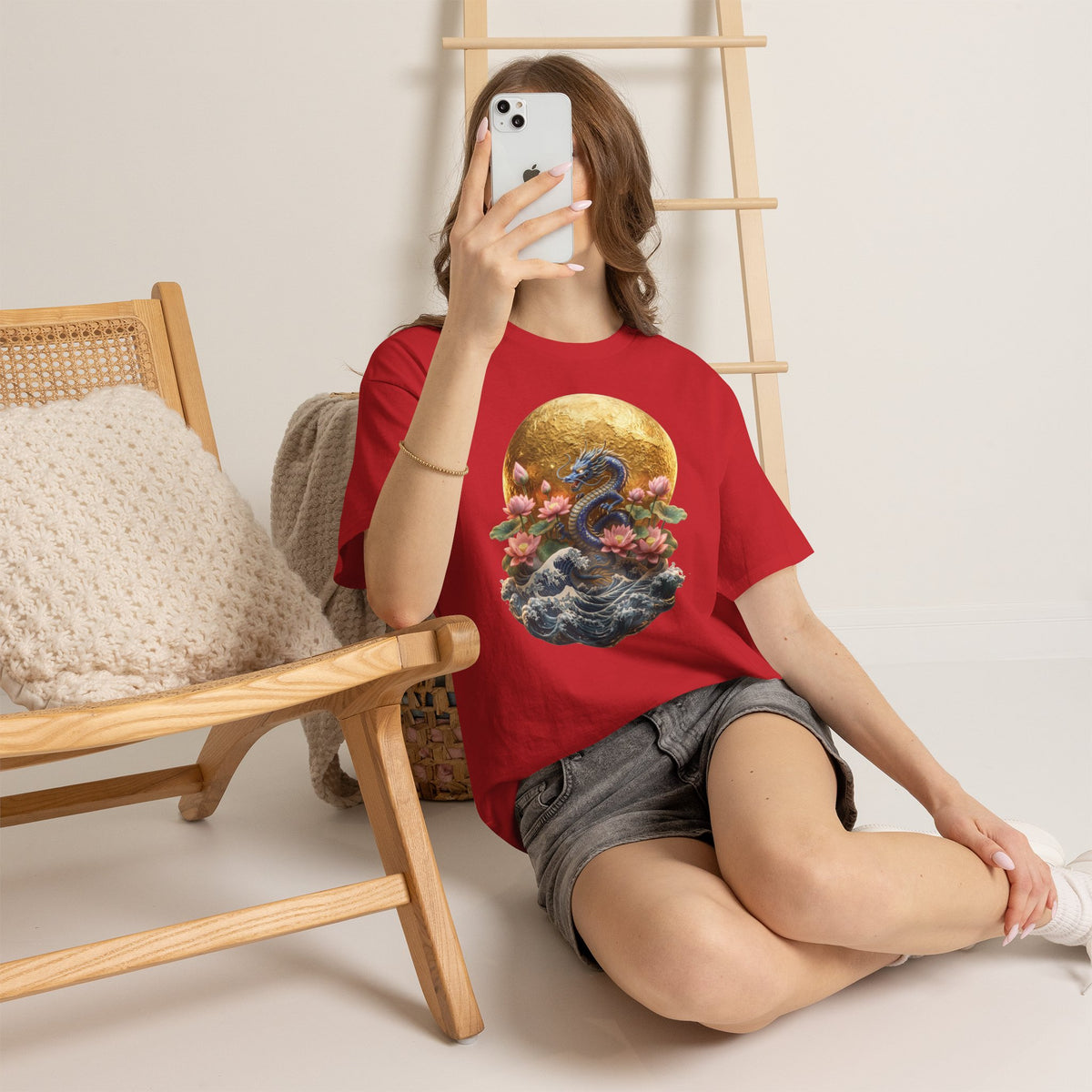 Japanese Dragon & Lotus Moon Graphic Tee - Heavy Cotton Streetwear