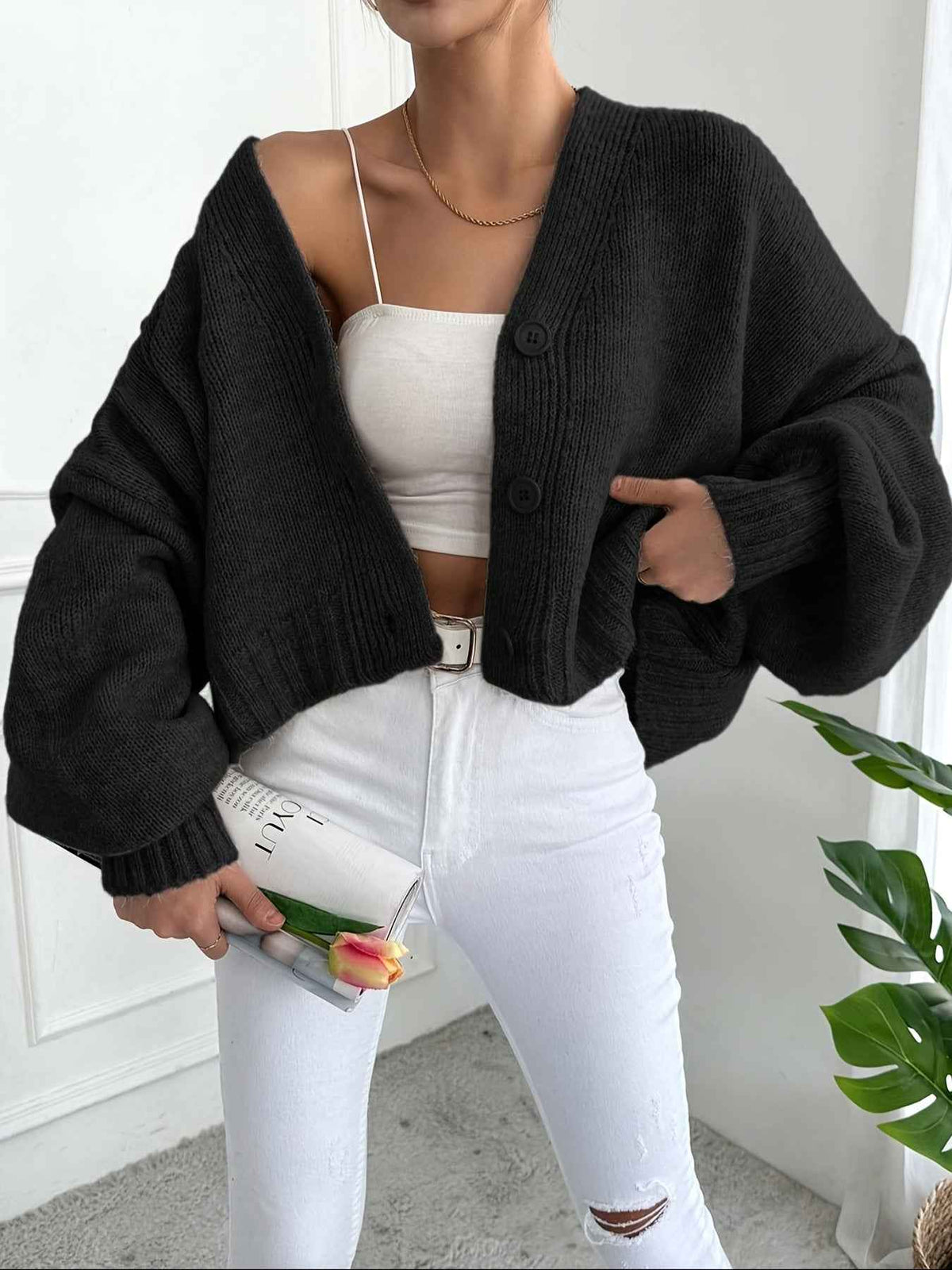 Women's Casual Loose V-Neck Jacket