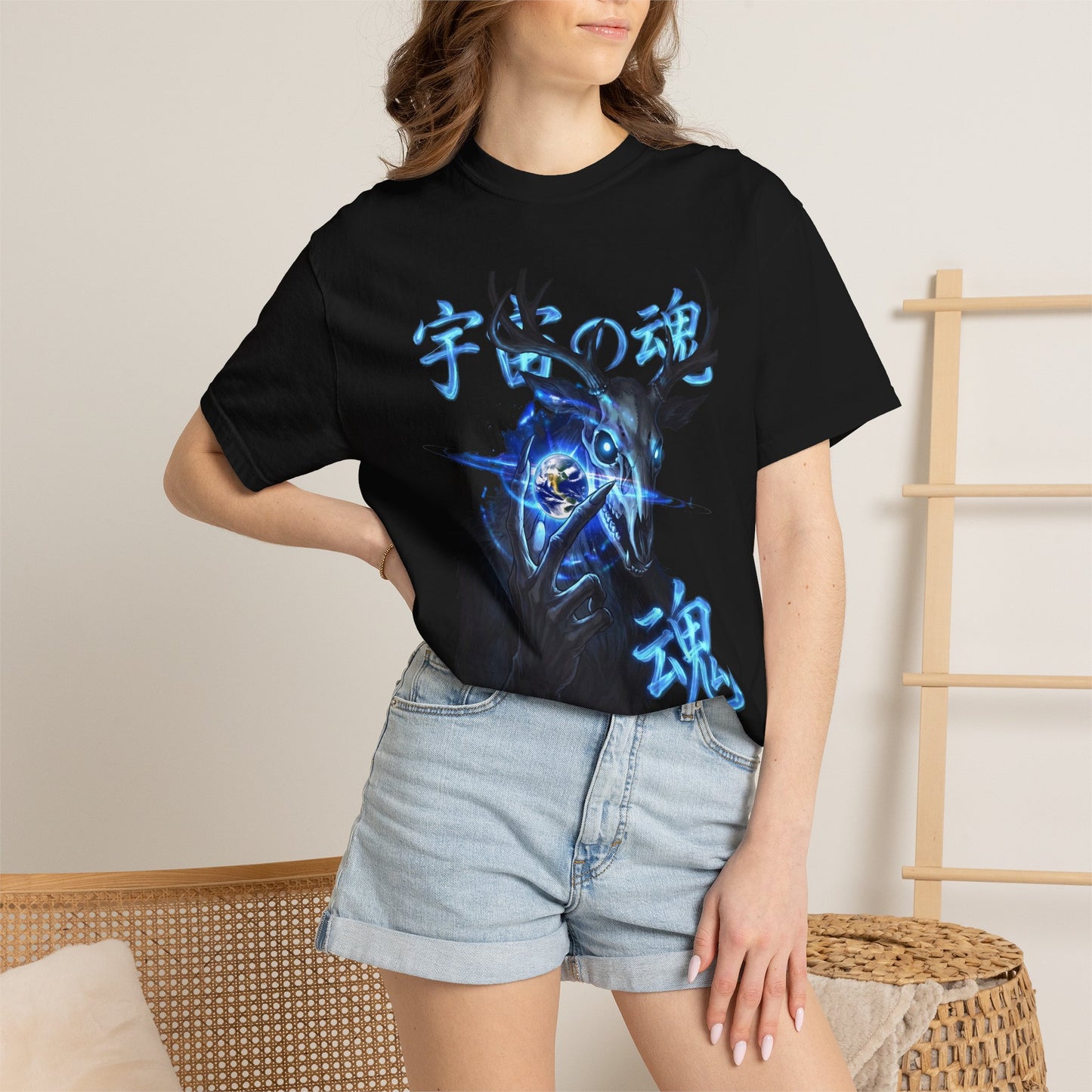 Y2K Cyberpunk Cosmic Skull T-Shirt Blue Neon Energy Aura Unisex Harajuku Style Streetwear Comfort Colors 1717 Graphic Tee