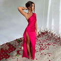 Red One-Shoulder Backless Satin Dress