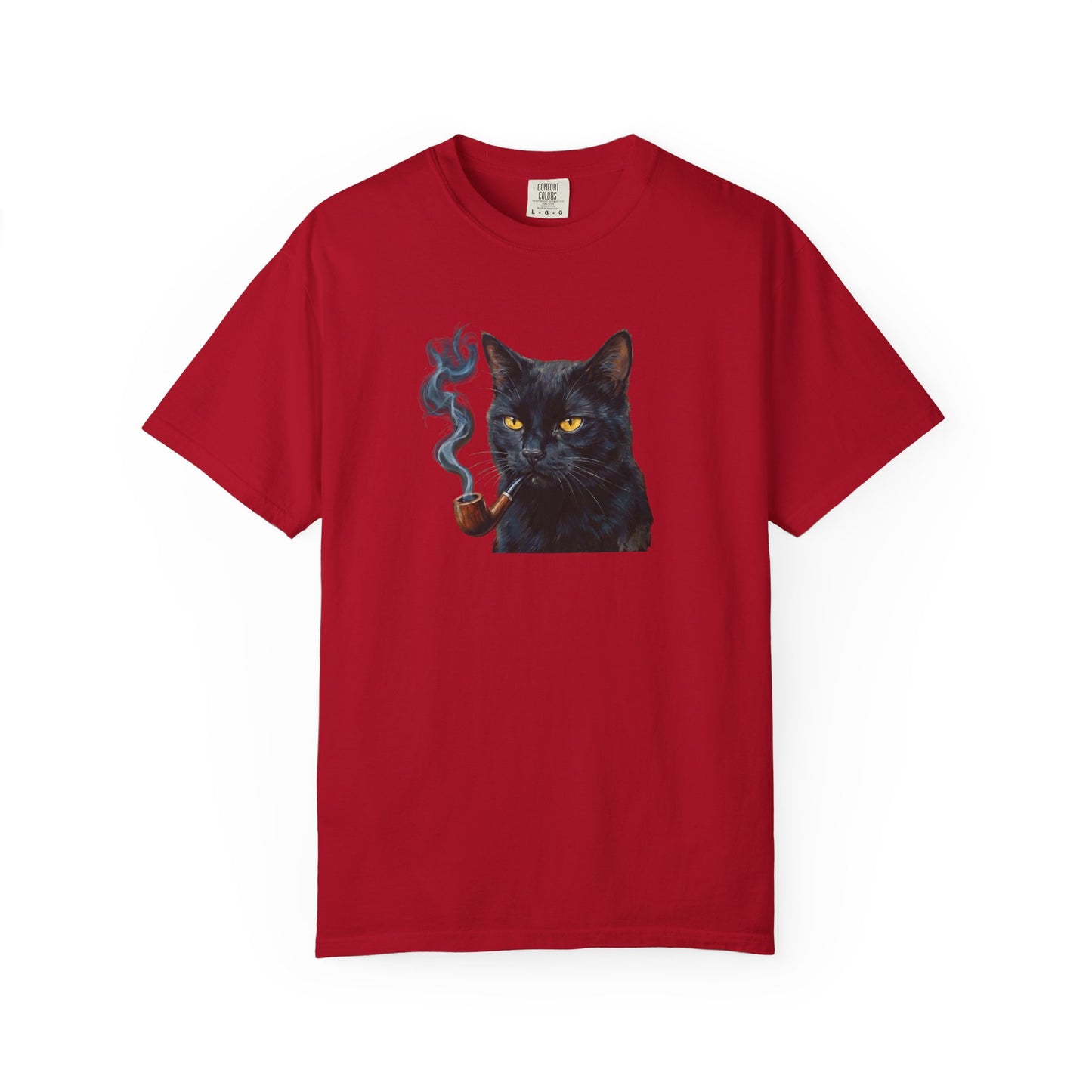 Smoking Cat Graphic T-Shirt — Retro Black Cat with Pipe Tee