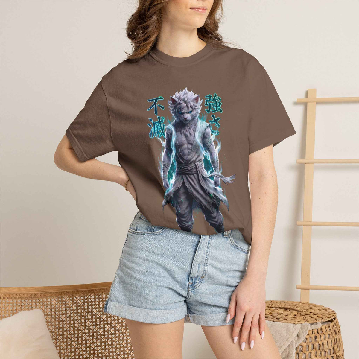 Cyberpunk Cat Warrior Graphic Tee - Harajuku Style, 100% Cotton Premium Tee
