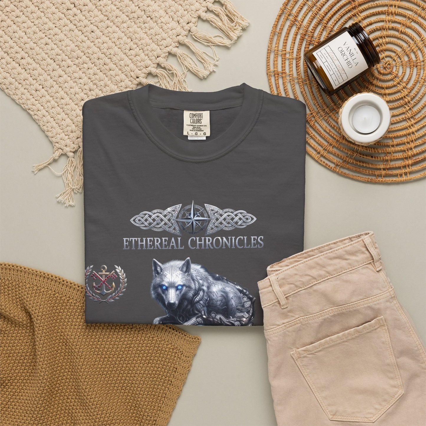 Ethereal Chronicles Graphic Tee | Mythical Wolf & Celestial Owl Shirts for Men & Women | Dark Fantasy Gothic Aesthetics Heavyweight Comfort Colors 1717 T-Shirt