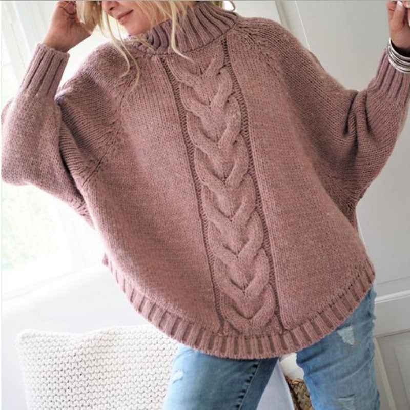 Pullover woman loose sweater - High collar, long sleeve, multiple colors