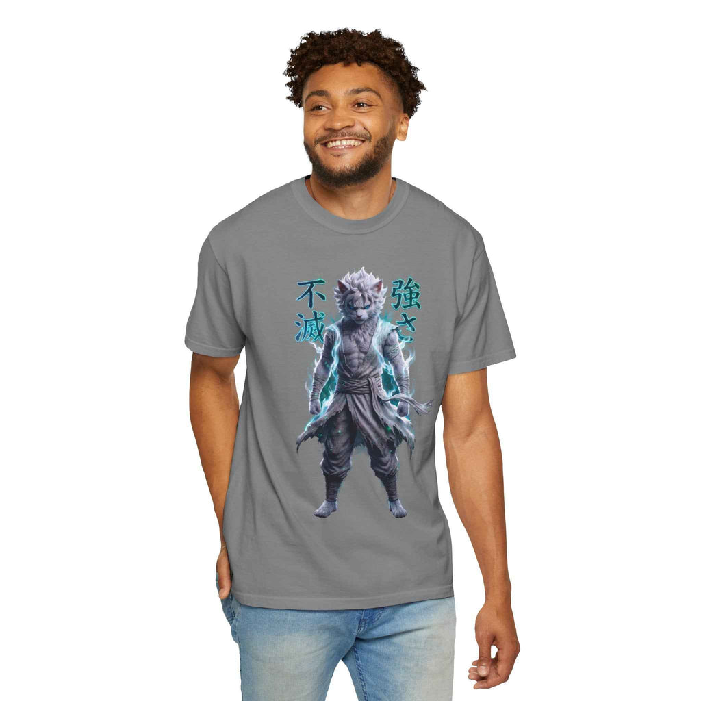 Cyberpunk Cat Warrior Graphic Tee - Harajuku Style, 100% Cotton Premium Tee