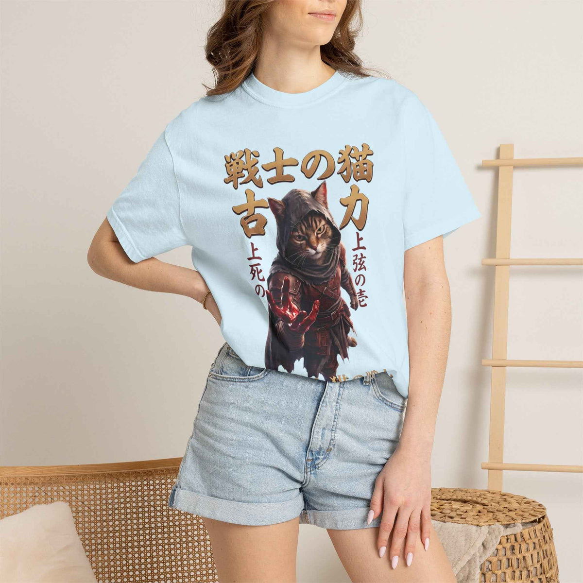 Mystic Warrior Cat Graphic Tee | Dark Aesthetic Japanese Streetwear Shirts for Men & Women | Vintage Manga Heavyweight Comfort Colors 1717 T-Shirt