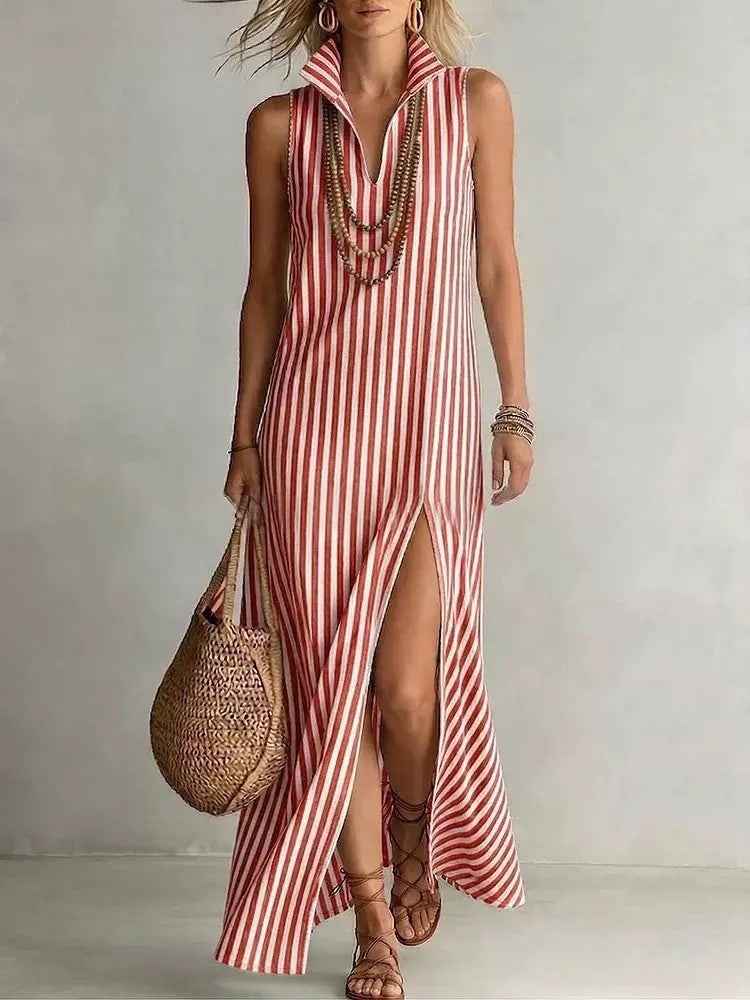 Striped Camisole Dress for Women - Elegant Commuter, A-line Maxi Skirt