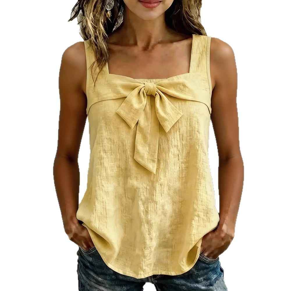 Square-Neck Sleeveless Tank Top Women - Summer Casual Comfortable Cotton Linen Blends