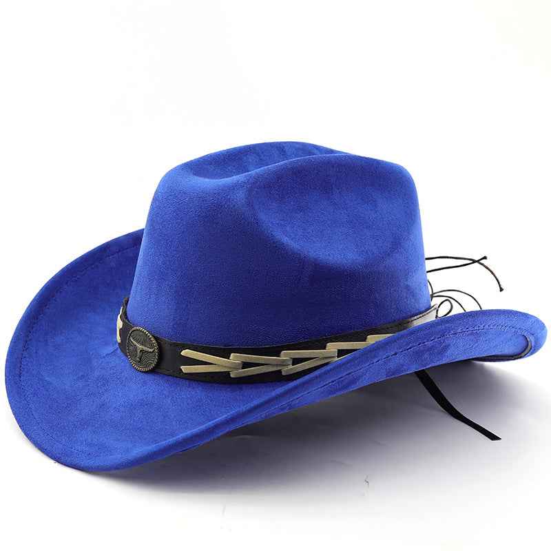 Cowhide Belt Suede Trim Western Cowboy Hat - Polished Style