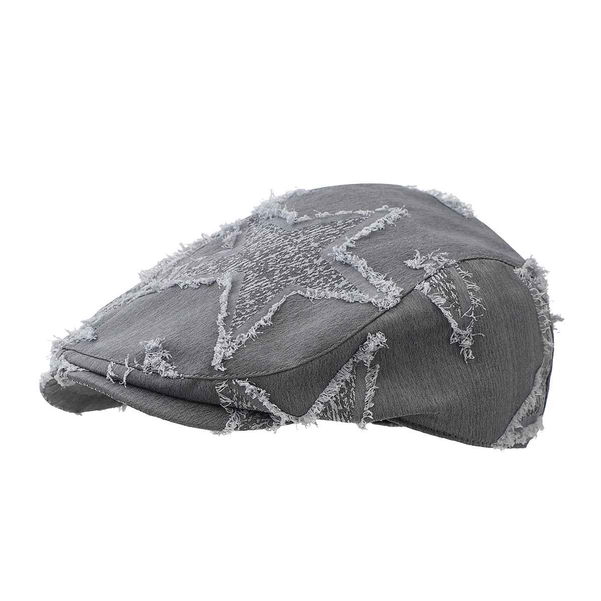 Three-dimensional Stubbly Beard Five-pointed Star Distressed Craft British Style Short Brimmed Front Hat for Men & Women
