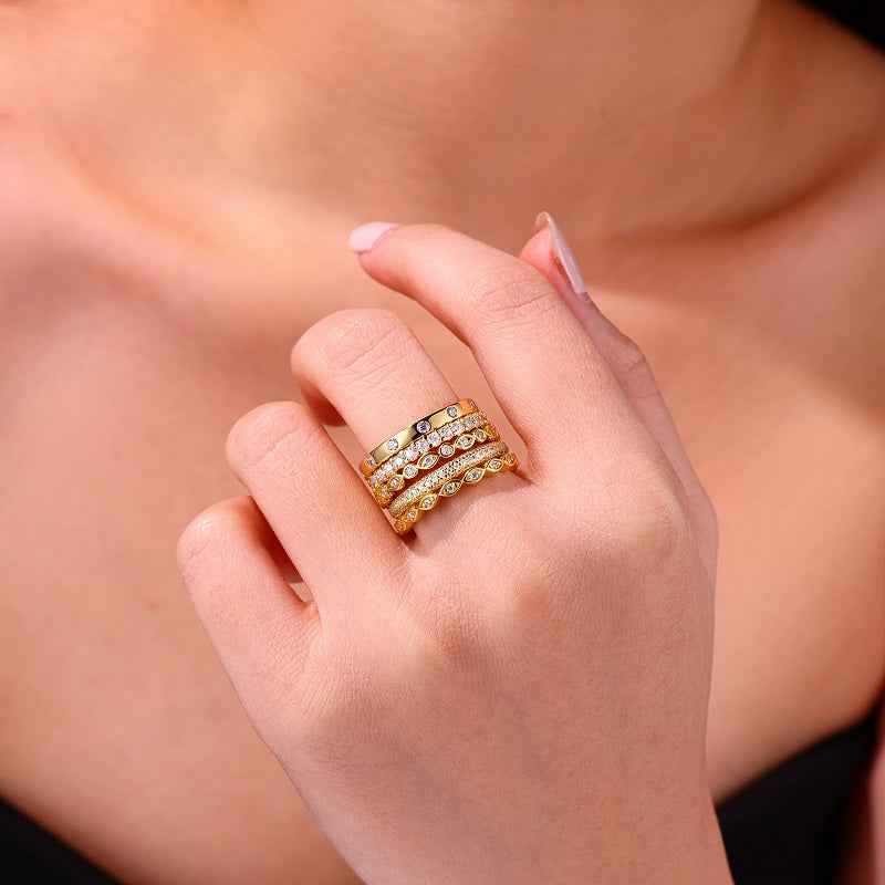 Starlight Eternity Moissanite Ring Set - 5-Piece Stacking Jewelry